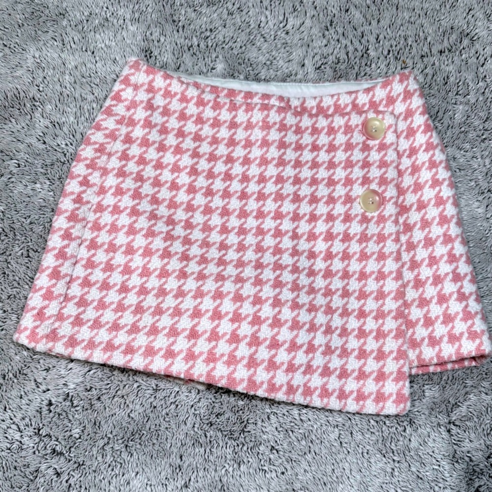 Franki by Francesca's Girls 8 Pink Houndstooth Faux Wrap Skort Wool Blend